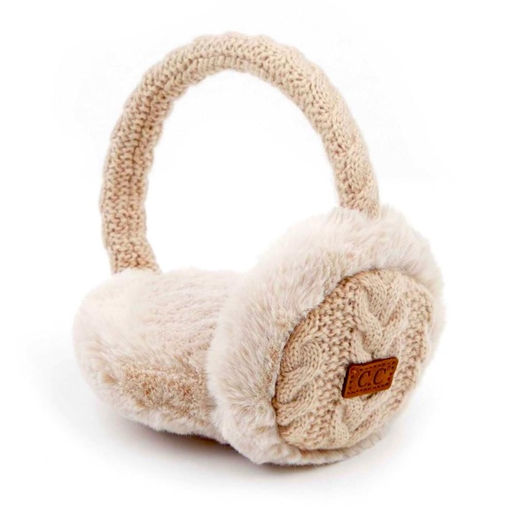 C.C Accessories - C.C  Beige Cable Knit Ear Muffs w/Faux Fur